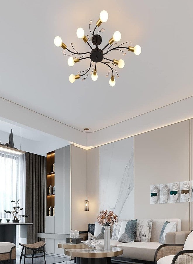 WOKE Sputnik Chandelier for Living Room & Bedroom - 10 Light Modern Crystal Jhumar Lighting for Home - Black & Gold Ceiling Hanging Fancy Light Decoration (E27 Bulbs Not Included) - Image 4